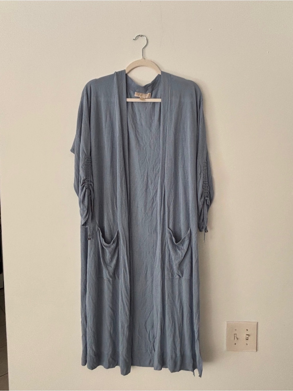 Michael Kors Womens Long Duster Cardigan Blue Gray Open Front Pockets Size XL
